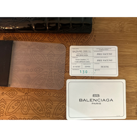 Vintage Balenciaga 1980s Signature Croc Embossed Black Leather Wallet Clutch Lg - Picture 13 of 16